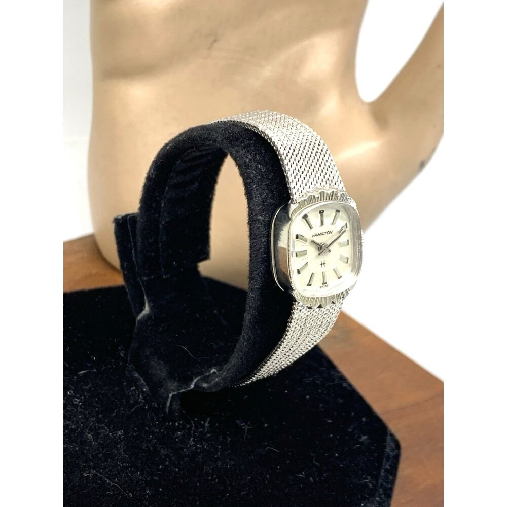 Hamilton Women's Watch 14k White Gold Case Vintage Swiss Hand Wind Petite 15mm - Picture 16 of 16